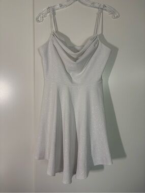 NWOT White Bachelorette Party Dress Sparkly Cowl Neck Balletcore Mini Dress